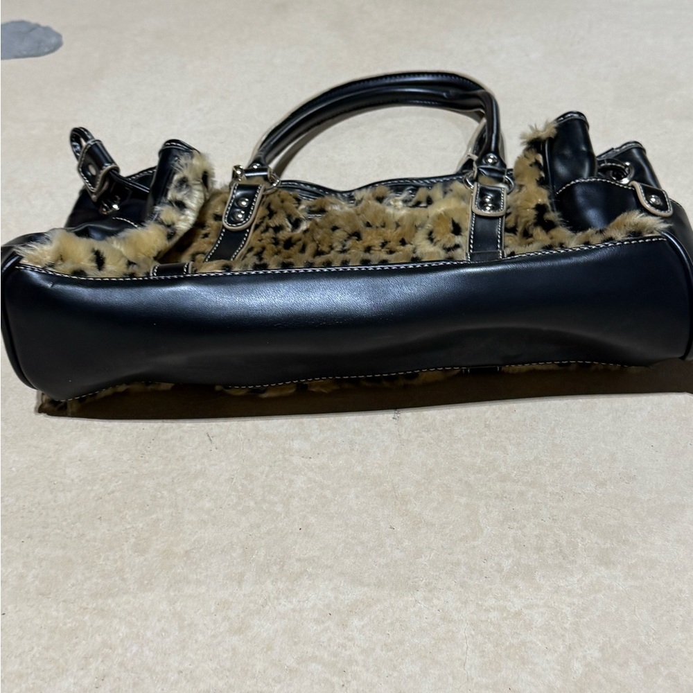 Apt. 9 Faux Leopard Print Satchel with Black Trim and Gold Charm - Picture 7 of 16